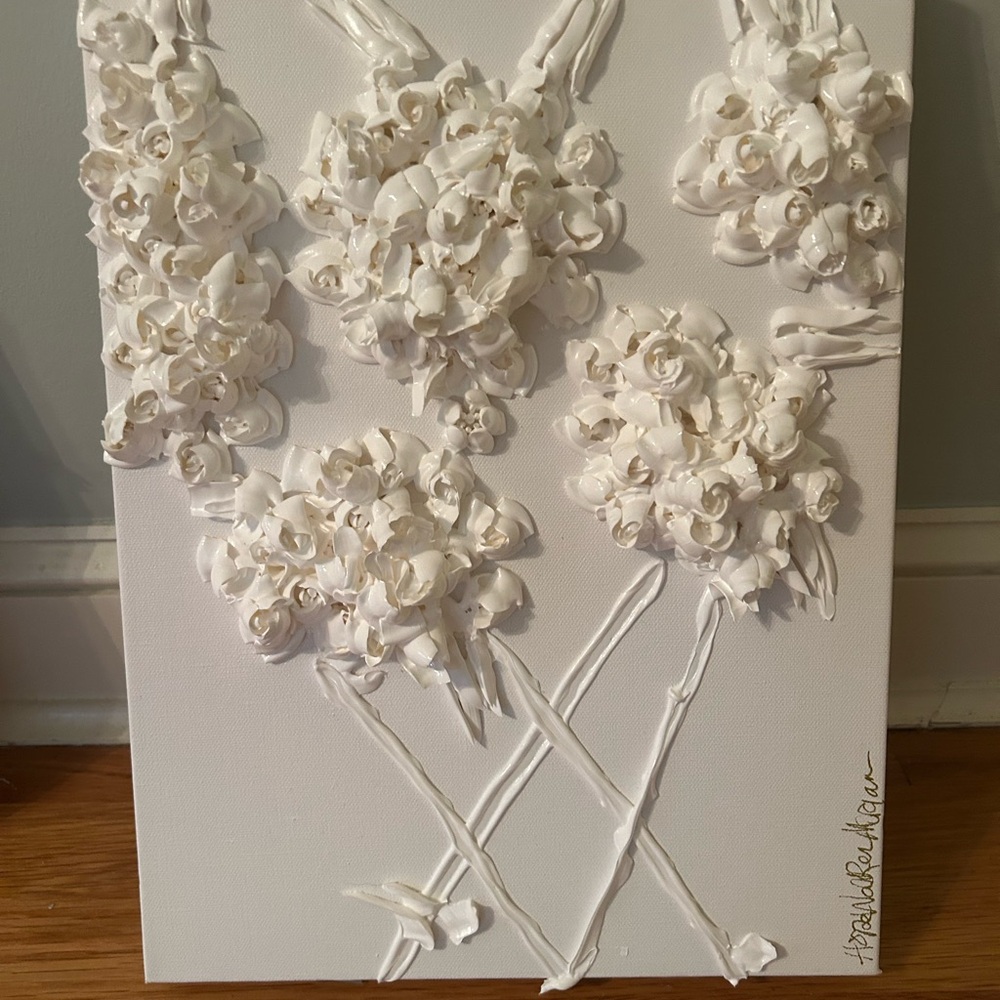 Textured White Floral Canvas Art